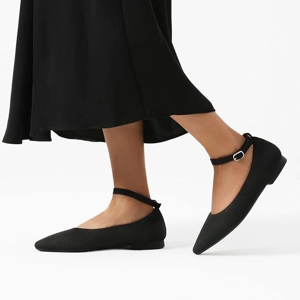 BURUDANI Ankle Strap Ballet Flat Pointed Toe Comfort Casual Dress Shoes Size 11